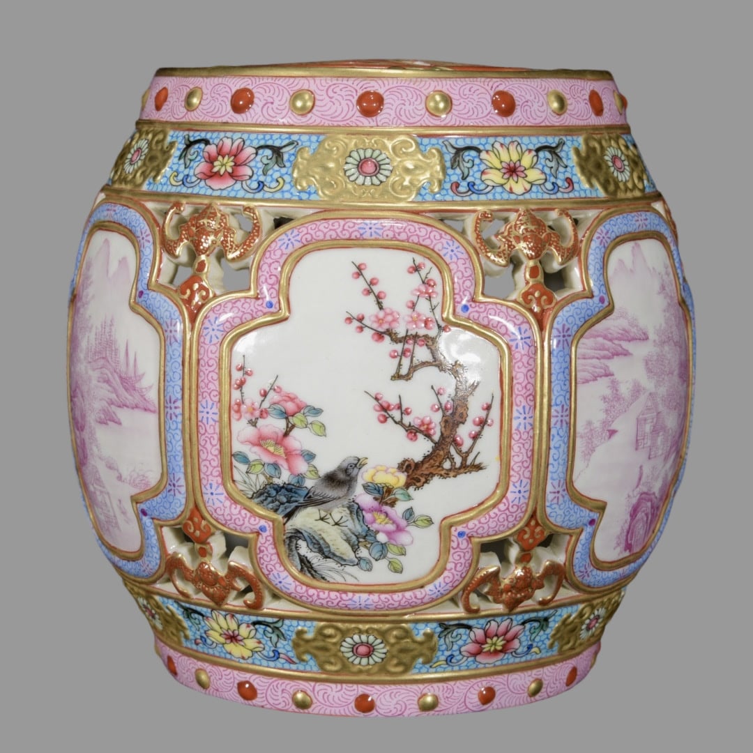 A Exquisite Ruby Red-Glazed Flower and Bird Pattern Drum (1 of 9)