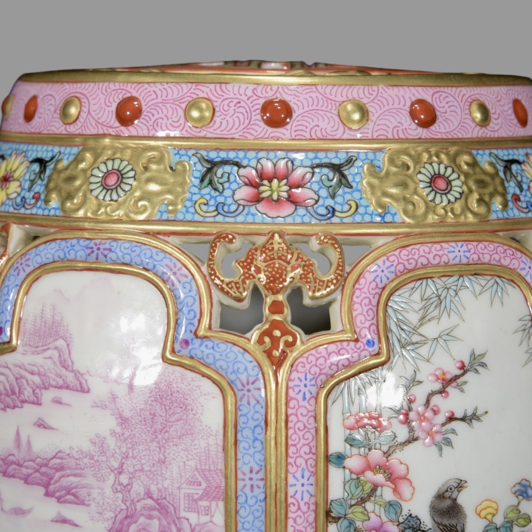 A Exquisite Ruby Red-Glazed Flower and Bird Pattern Drum - 3
