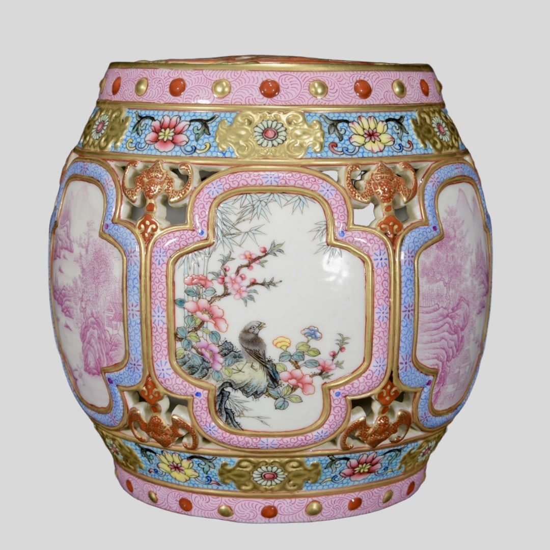 A Exquisite Ruby Red-Glazed Flower and Bird Pattern Drum - 6