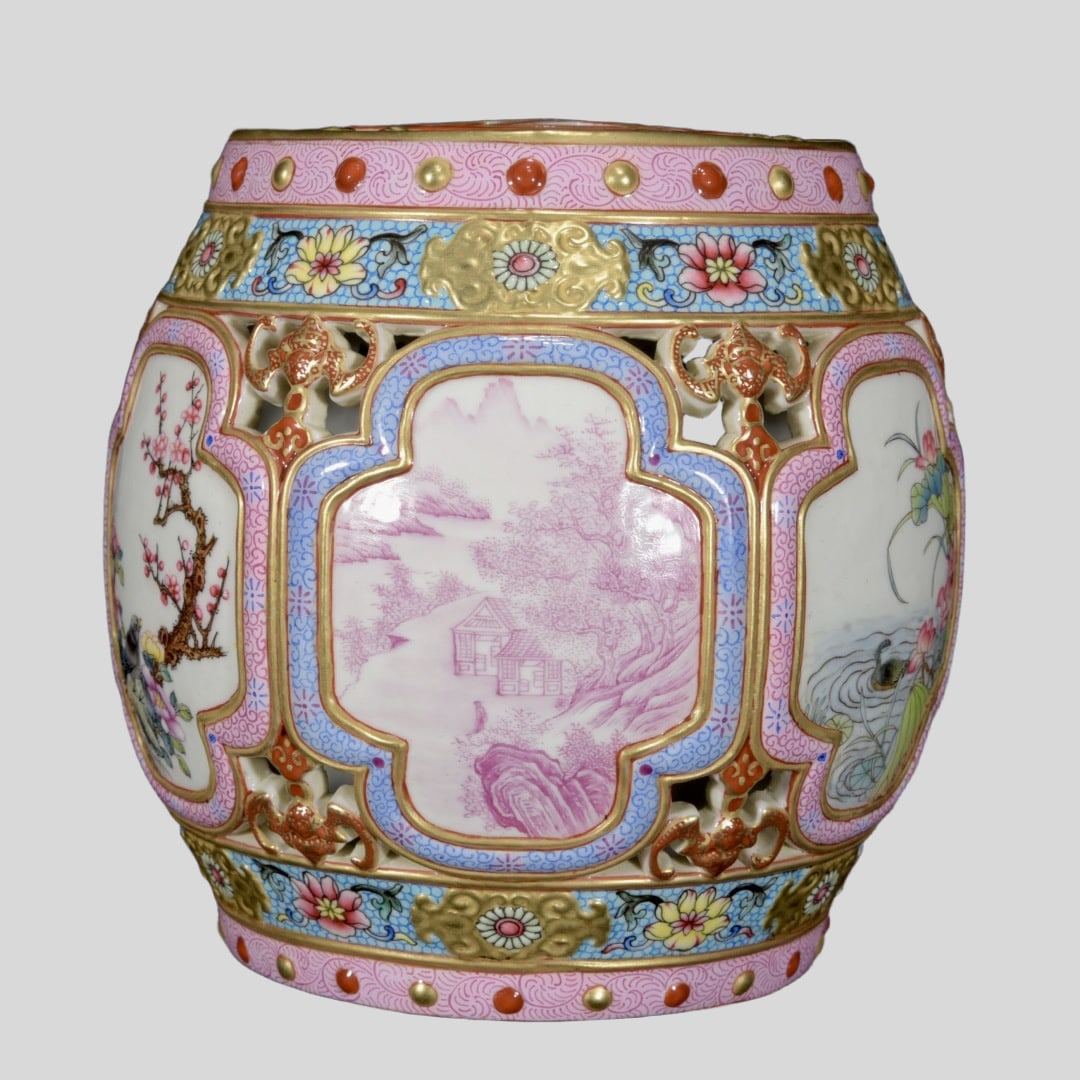 A Exquisite Ruby Red-Glazed Flower and Bird Pattern Drum - 7