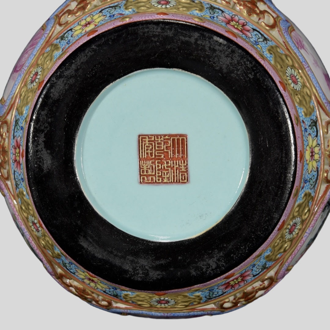 A Exquisite Ruby Red-Glazed Flower and Bird Pattern Drum - 9
