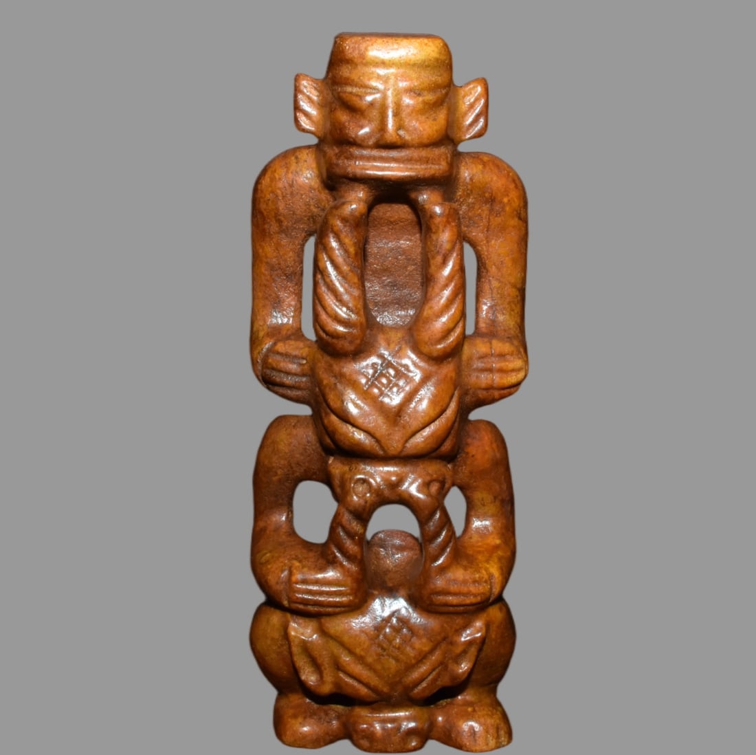 A Exquisite Hemoyu Figures: A Exquisite Hemoyu Figures,Ancient Time, China,Size:11.8inx4.7in,Weight:2680g 河磨玉人,远古时期