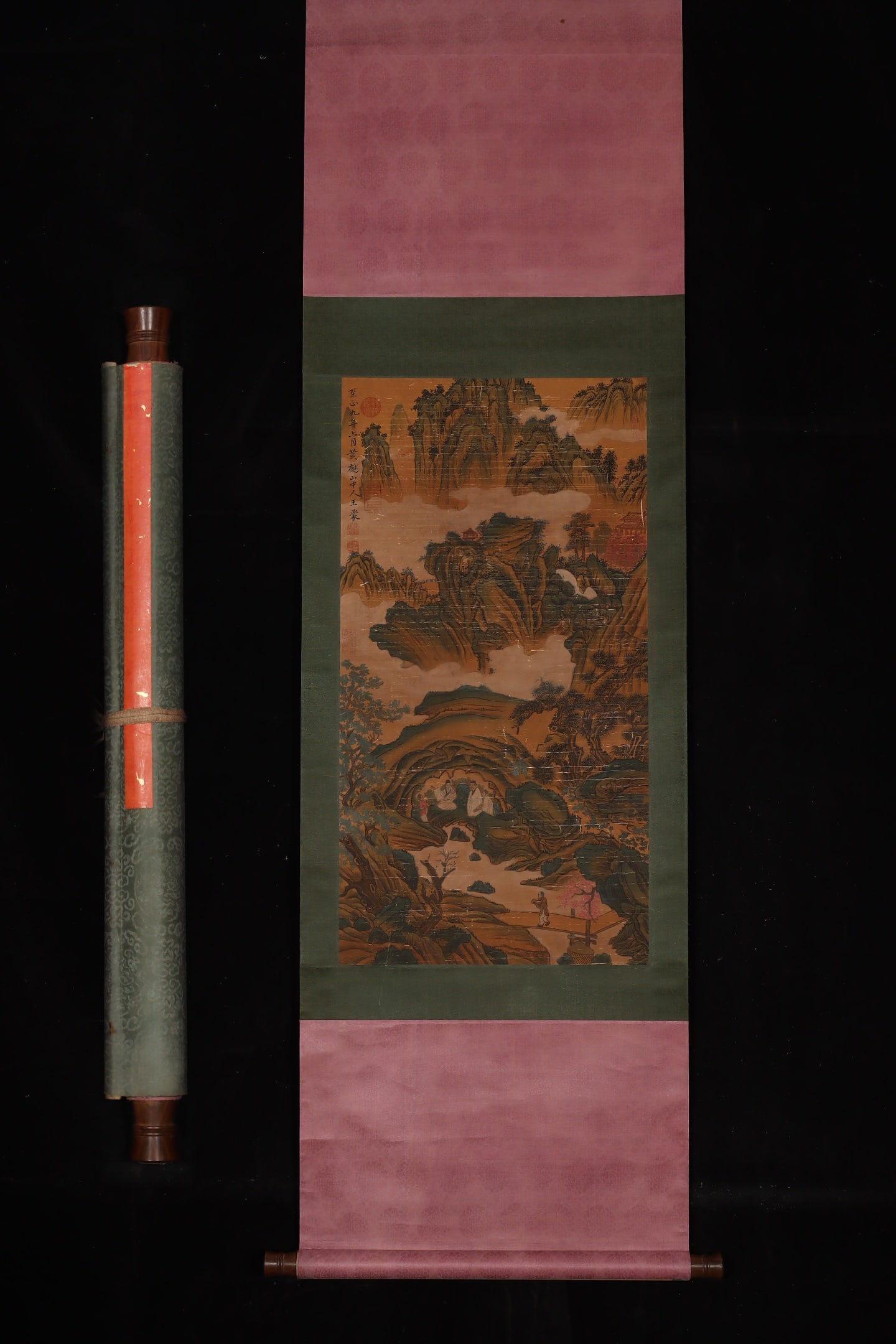 A Chinese Vertical Scroll Ink Painting of Landscape on Silk: A Chinese Vertical Scroll Ink Painting of Landscape on Silk,Yuan Dynasty, China,Wang Meng,without frame size:32.5inx16.9in
