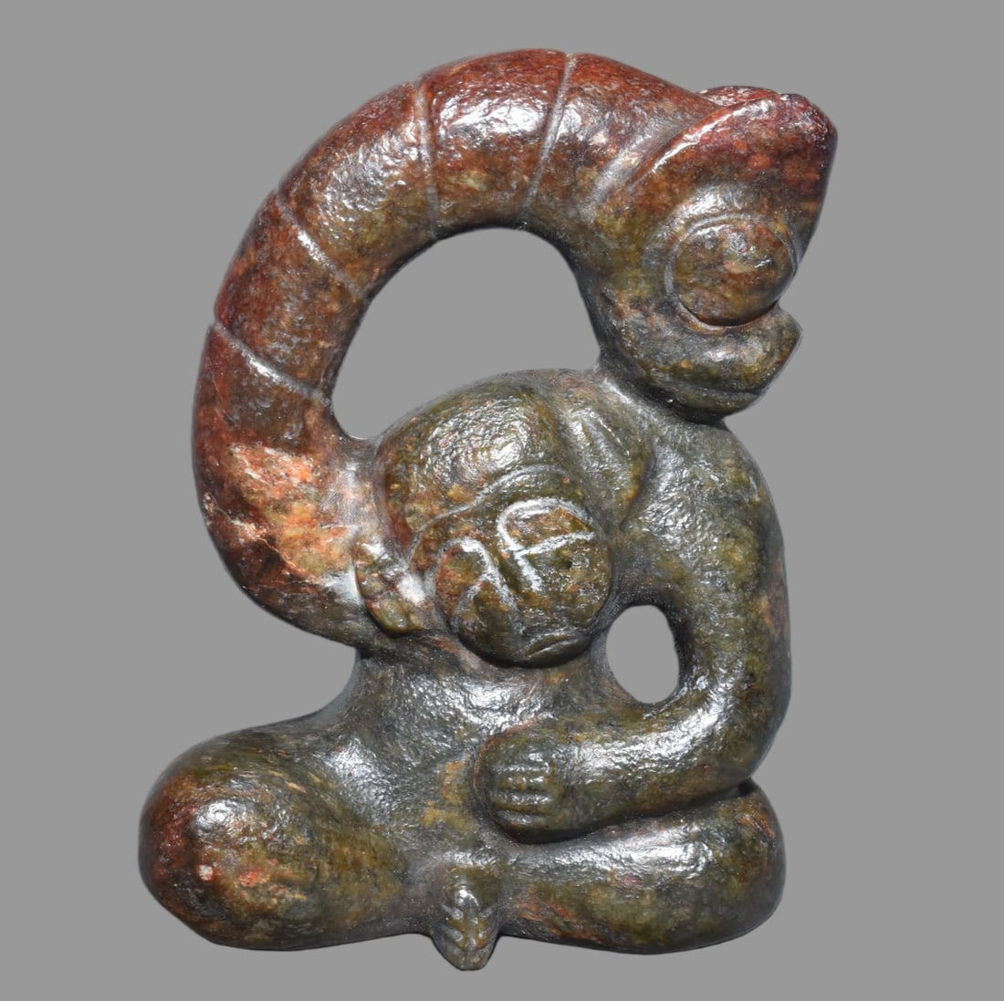 A Exquisite Hemoyu Figures: A Exquisite Hemoyu Figures,Ancient Time, China,Size:5.3inx6.9in,Weight:1200g 河磨玉人,远古时期