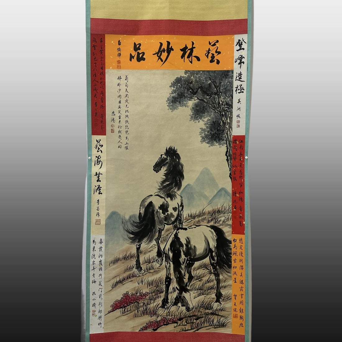 A Chinese Vertical Scroll Ink Painting of Horse on Paper (1 of 9)