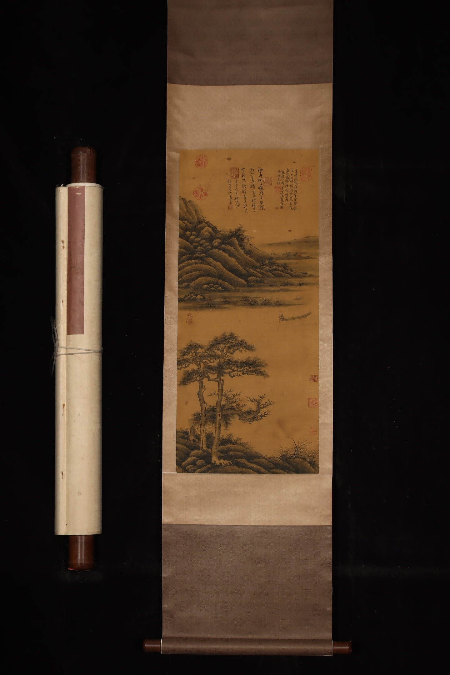 A Chinese Vertical Scroll Ink Painting of Landscape on Silk (1 of 9)