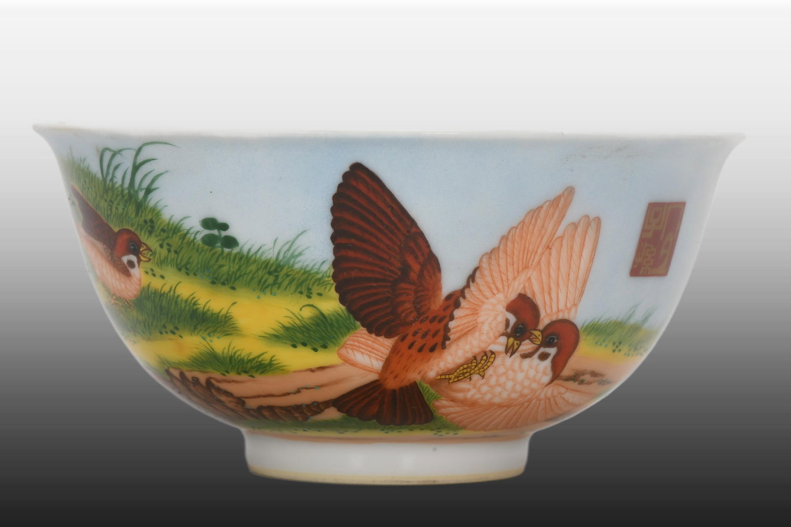 A Exquisite Famille Rose Flower and Bird Pattern Bowl: A Exquisite Famille Rose Flower and Bird Pattern Bowl,Qing Dynasty, China,Yongzheng Six-character Mark,Size:2.9inx6.1inx2.4in