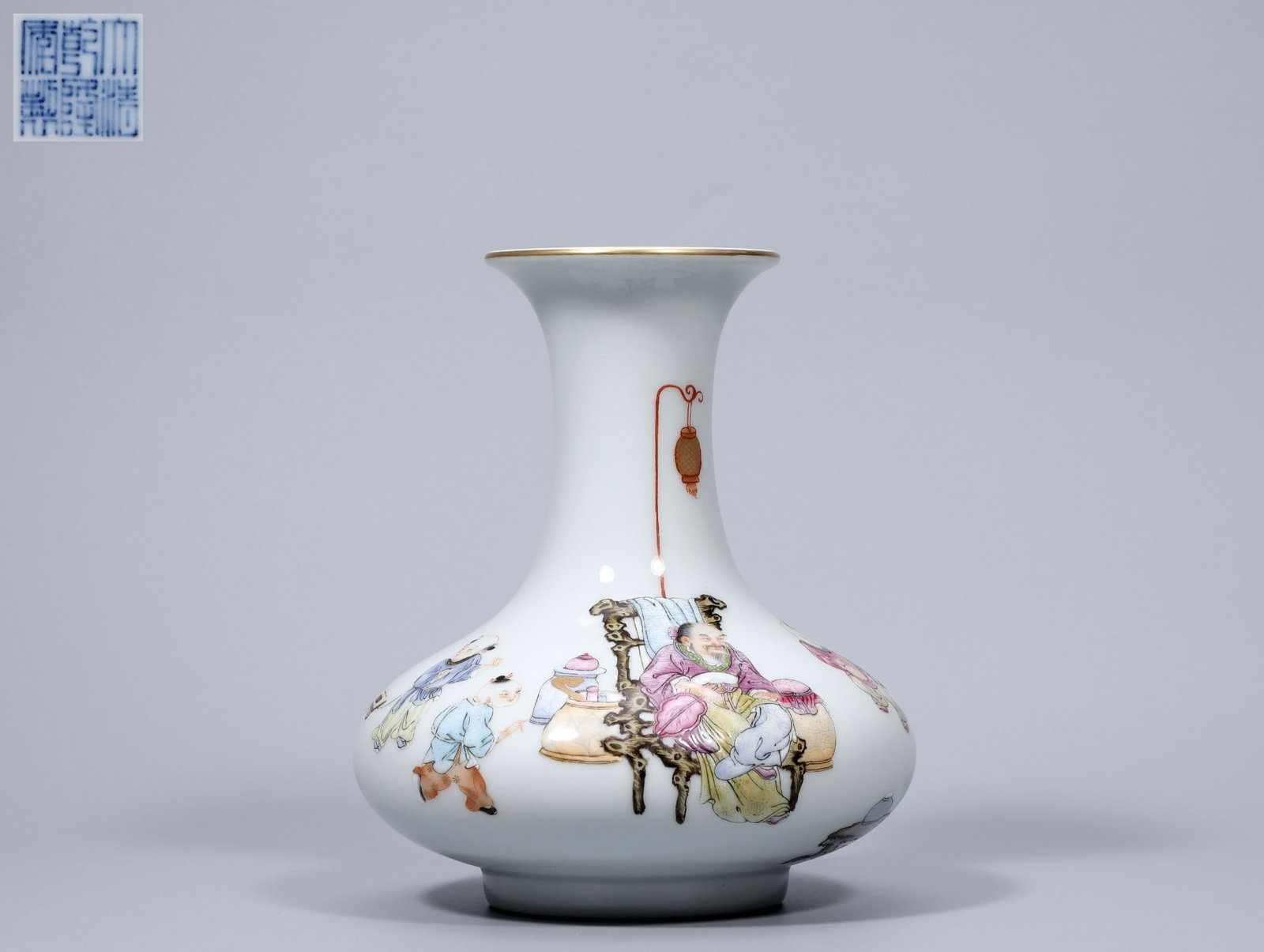 A Exquisite Famille-Rose Figures Pattern Vase: A Exquisite Famille-Rose Figures Pattern Vase,Qing Dynasty, China,Qianlong Six-character Mark,Size:7.3inx6.1inx3.1inx3.1in,Weight:392g