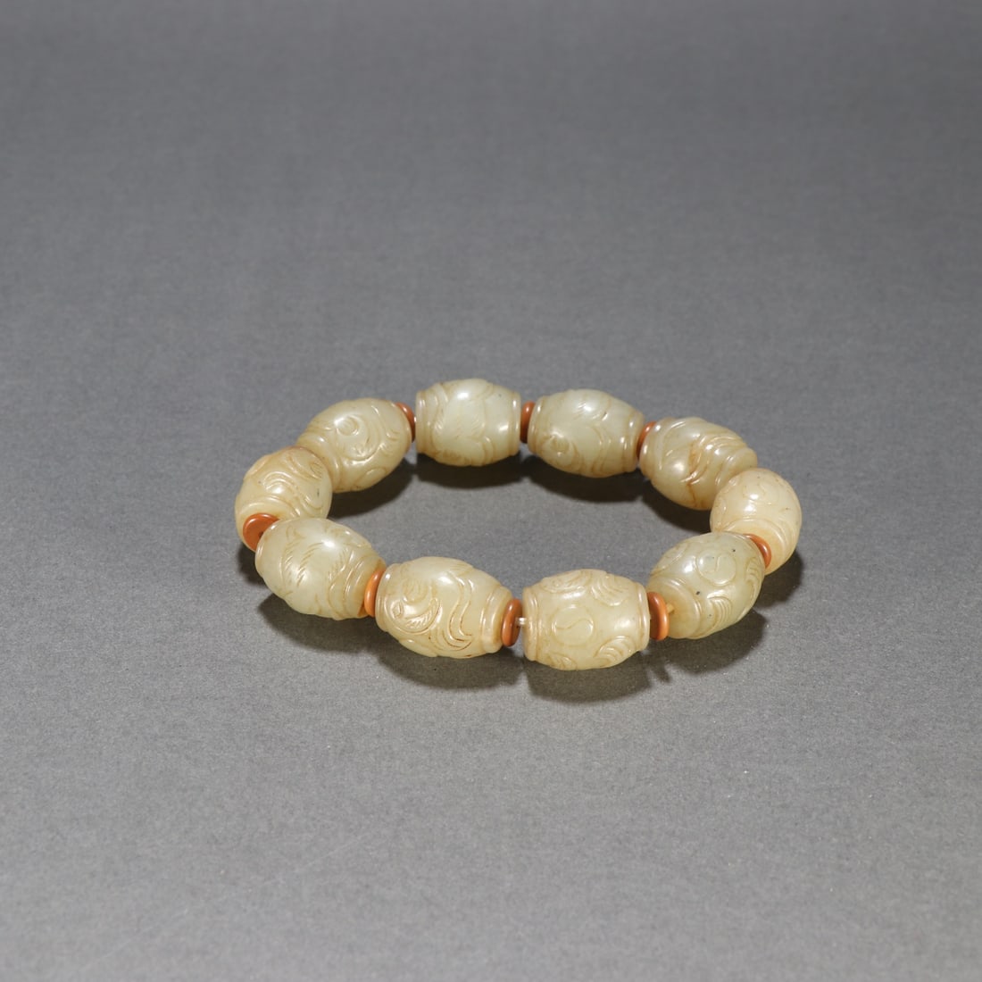 A Exquisite Hotan Jade Bracelets: A Exquisite Hotan Jade Bracelets,Han Dynasty, China,Size:0.6in(Bead Diameter) 和田玉手串,中国汉代