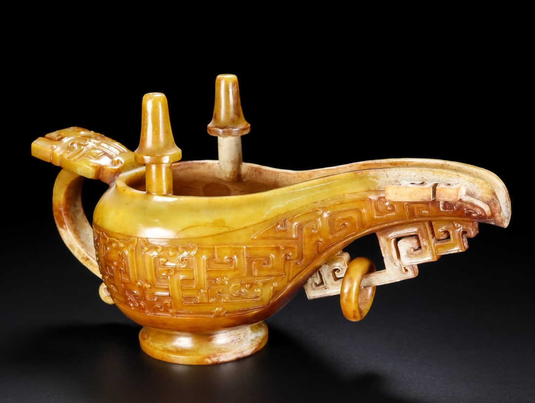 A Exquisite Hotan Jade Cup: A Exquisite Hotan Jade Cup,Han Dynasty, China,Size:11.4inx4.7inx6.1in,Weight:1259g 和田玉杯,中国汉代