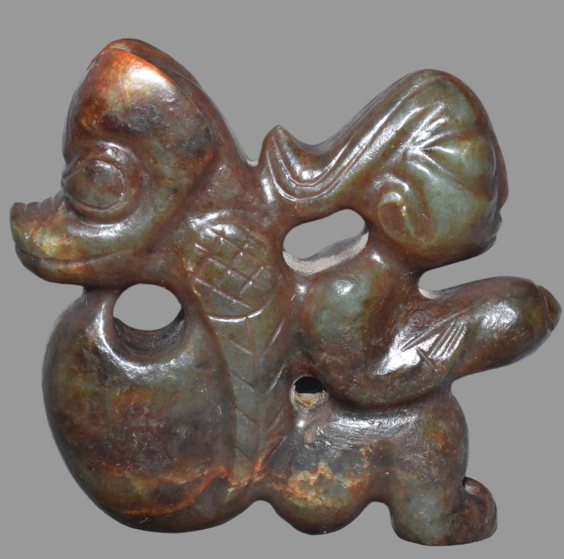 A Exquisite Hemoyu Figures: A Exquisite Hemoyu Figures,Ancient Time, China,Size:5.3inx5.3in,Weight:880g 河磨玉人,远古时期