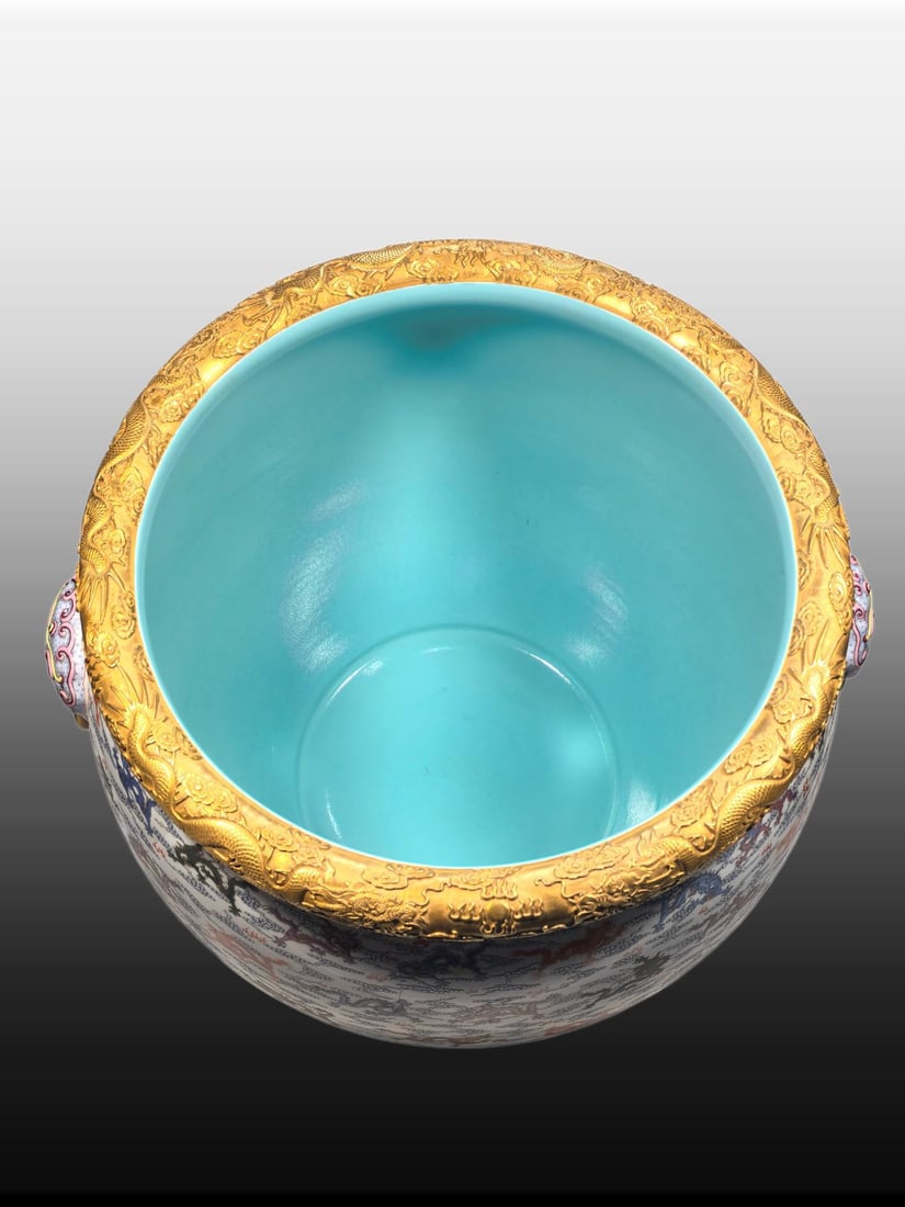 A Exquisite Enamel Painted Gold Dragon Pattern Vat - 5