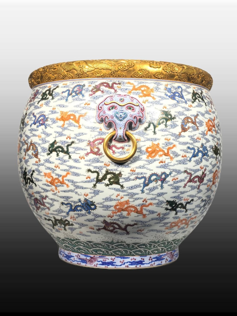 A Exquisite Enamel Painted Gold Dragon Pattern Vat - 6