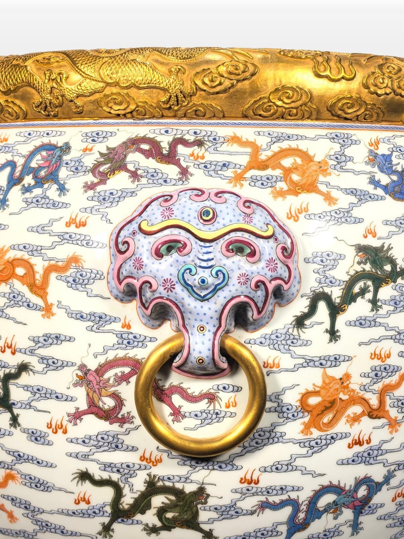 A Exquisite Enamel Painted Gold Dragon Pattern Vat - 7