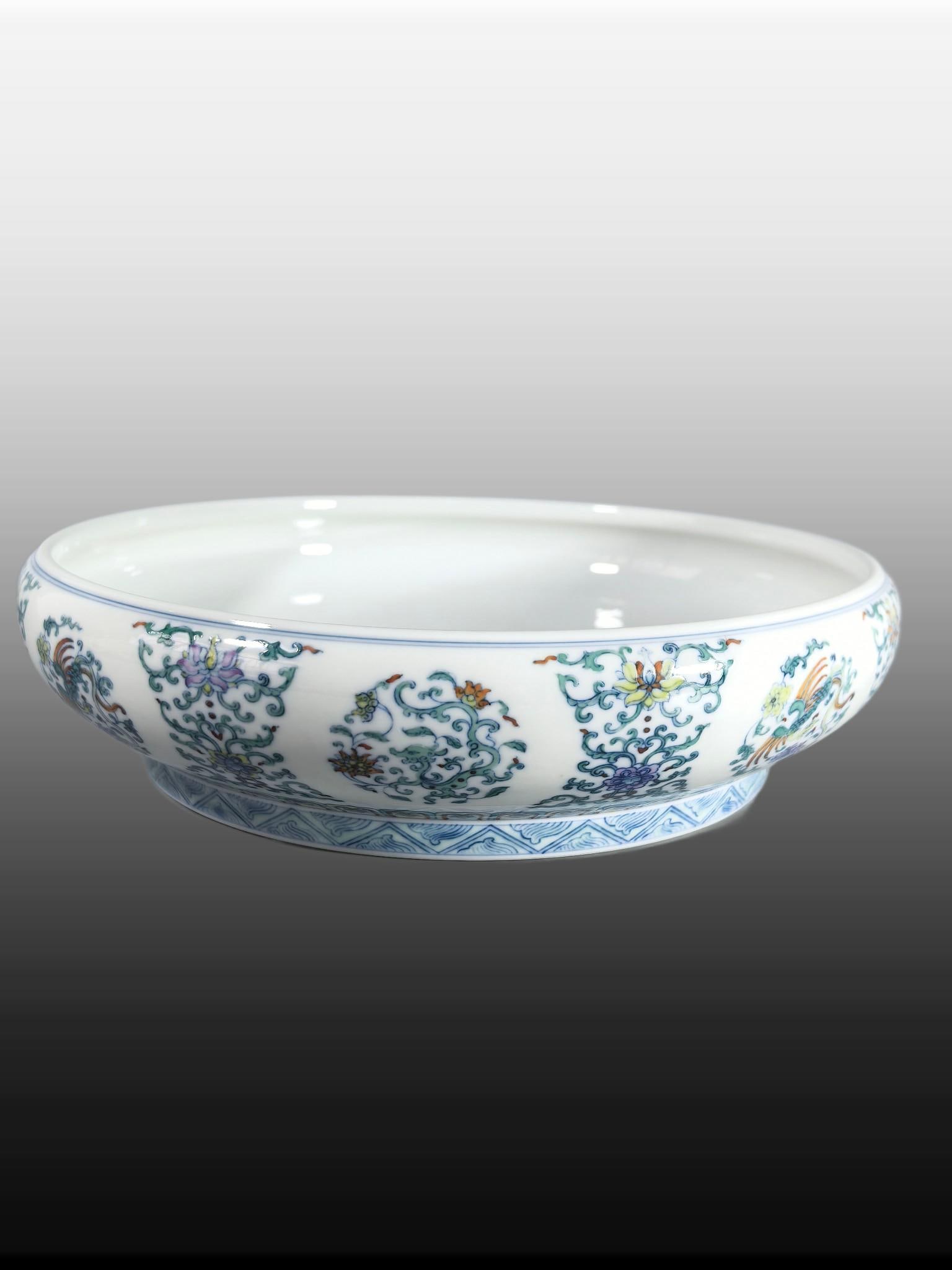 A Exquisite Blue and White Doucai Dragon and Phoenix Pattern Brush Washer: A Exquisite Blue and White Doucai Dragon and Phoenix Pattern Brush Washer,Qing Dynasty, China,Yongzheng Six-character Mark,Size:2.8inx10inx10.9inx7.9in