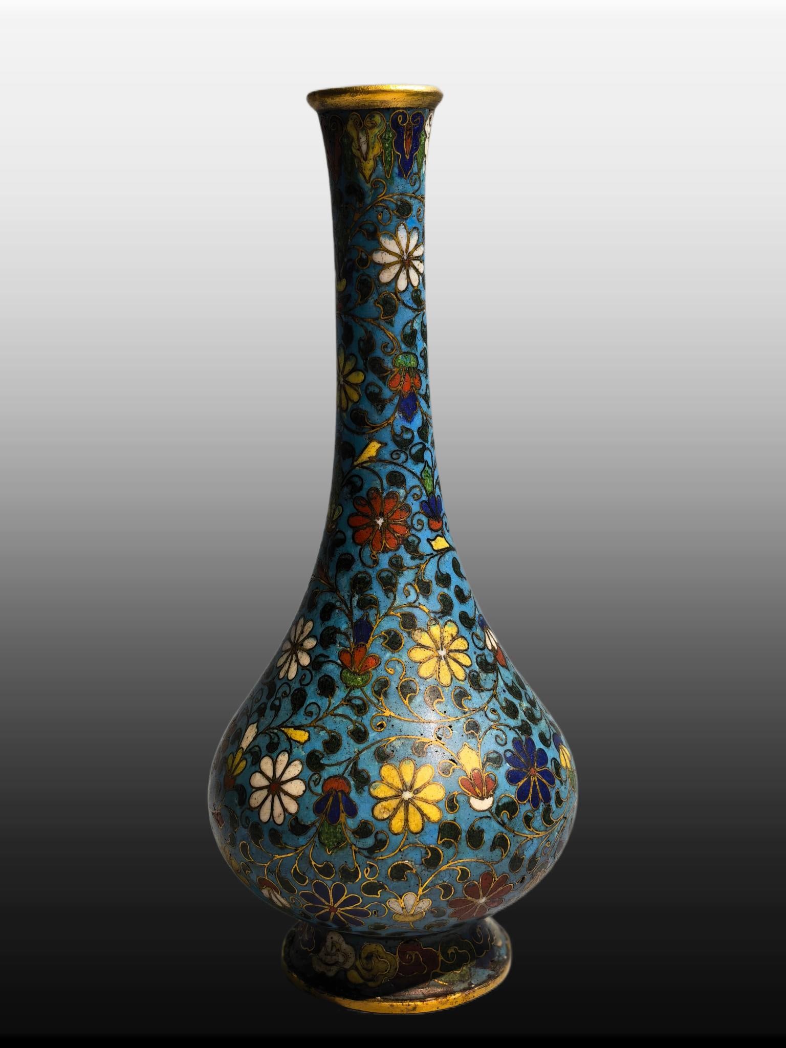 A Exquisite Cloisonne Lotus Pattern Vase - 5