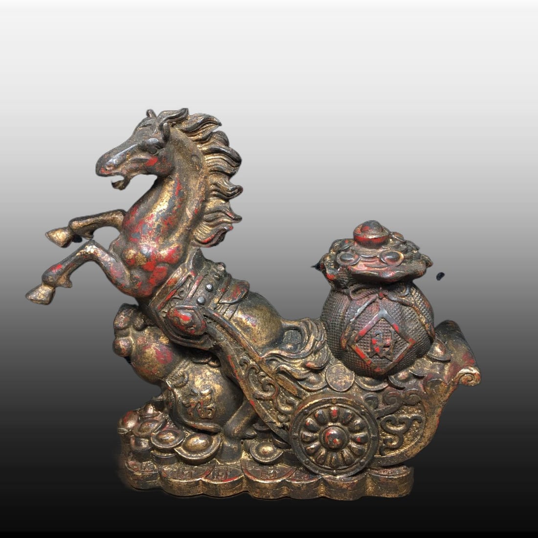 A Exquisite Copper Carriage Ornament: A Exquisite Copper Carriage Ornament,Qing Dynasty, China,Size:6.7inx2in,Weight:1150g 铜马车摆件,中国清代