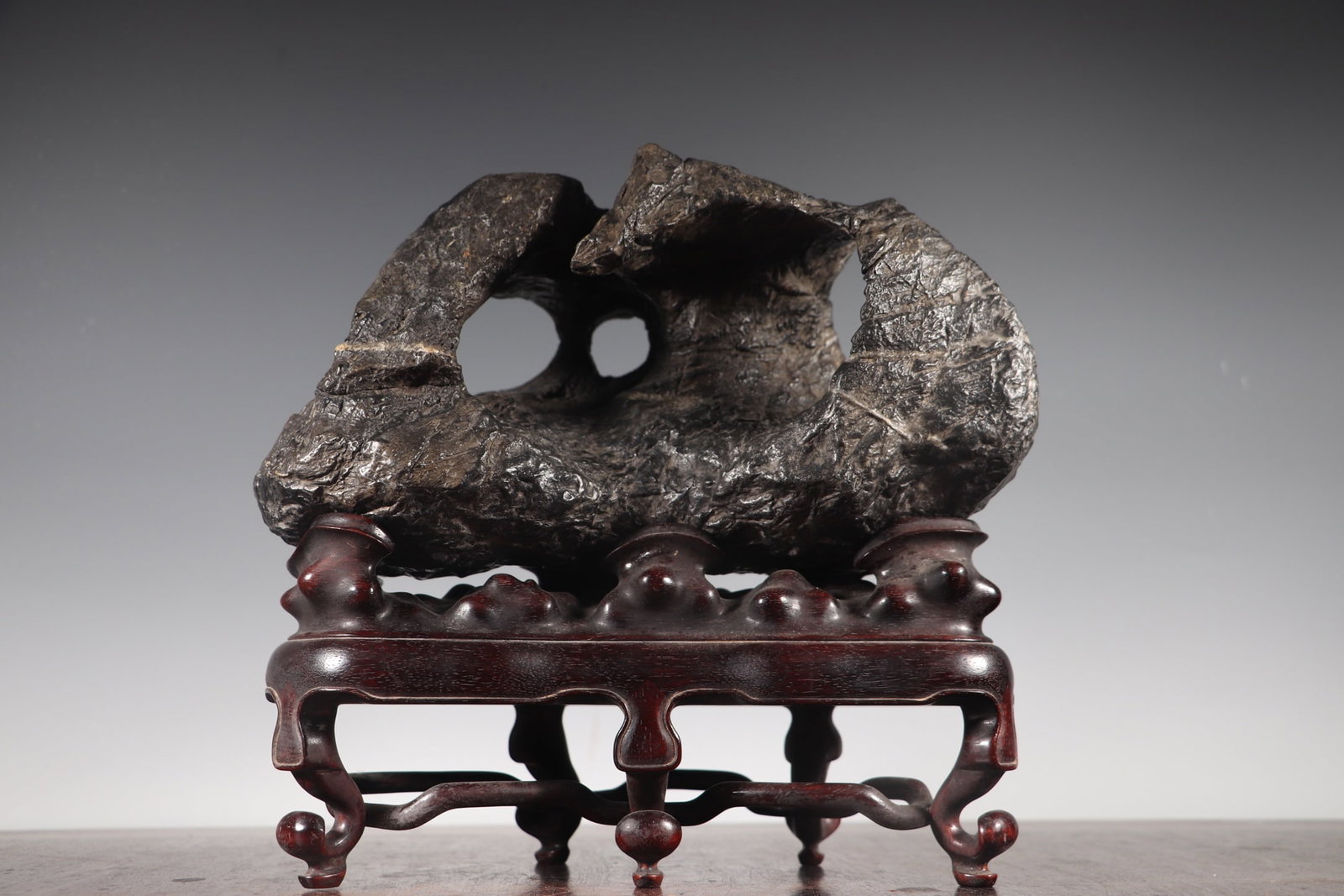 A Exquisite Lingbi Stone Mountain Ornament: A Exquisite Lingbi Stone Mountain Ornament,Qing Dynasty, China,Size:9.8inx5.9inx9.8in,Weight:5200g 灵璧石山形摆件,中国清代