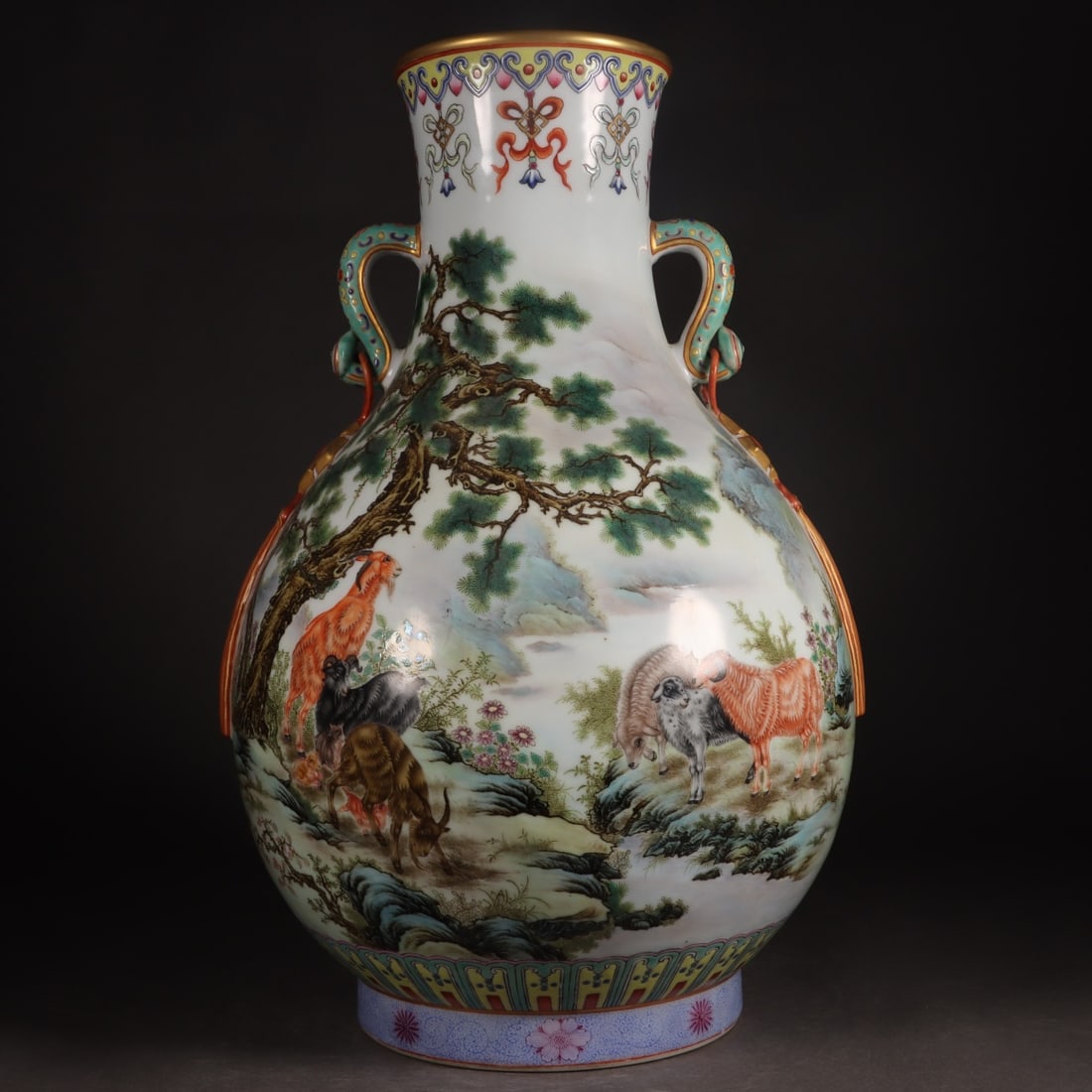 Famille-Rose Sheep Pattern Double-Ears Vase (1 of 9)