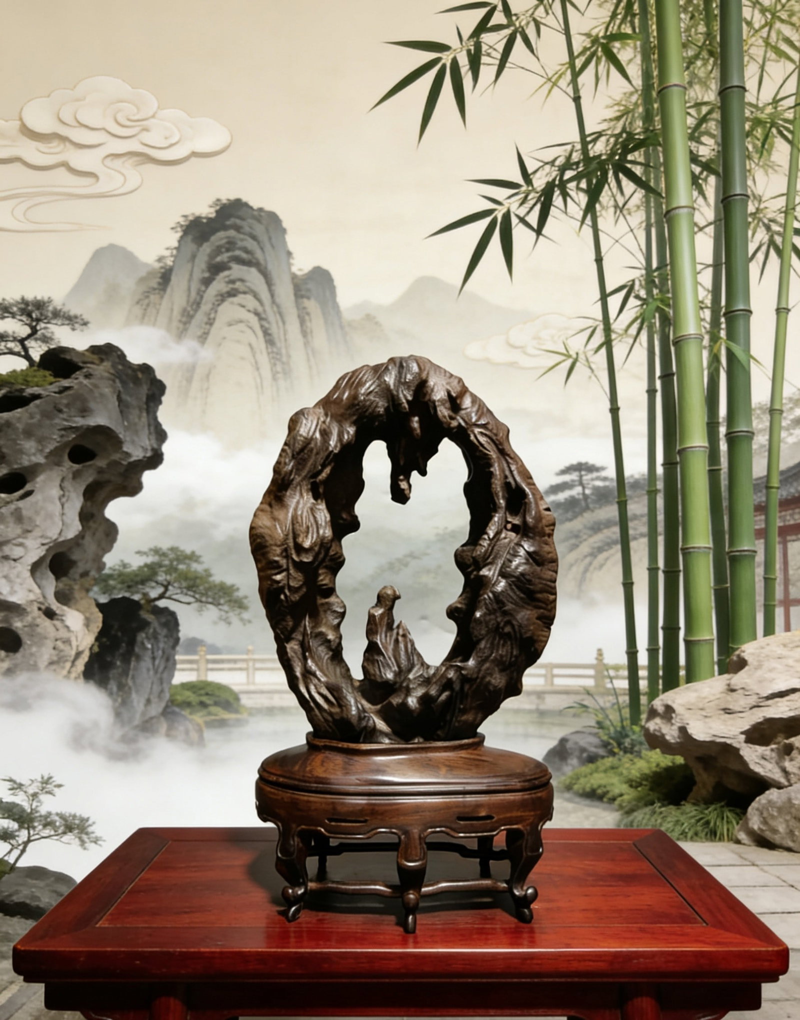 A Exquisite Lingbi Stone Mountain Ornament: A Exquisite Lingbi Stone Mountain Ornament,Qing Dynasty, China,Size:5.9inx4.3inx15.7in,Weight:6900g 灵璧石山石摆件,中国清代
