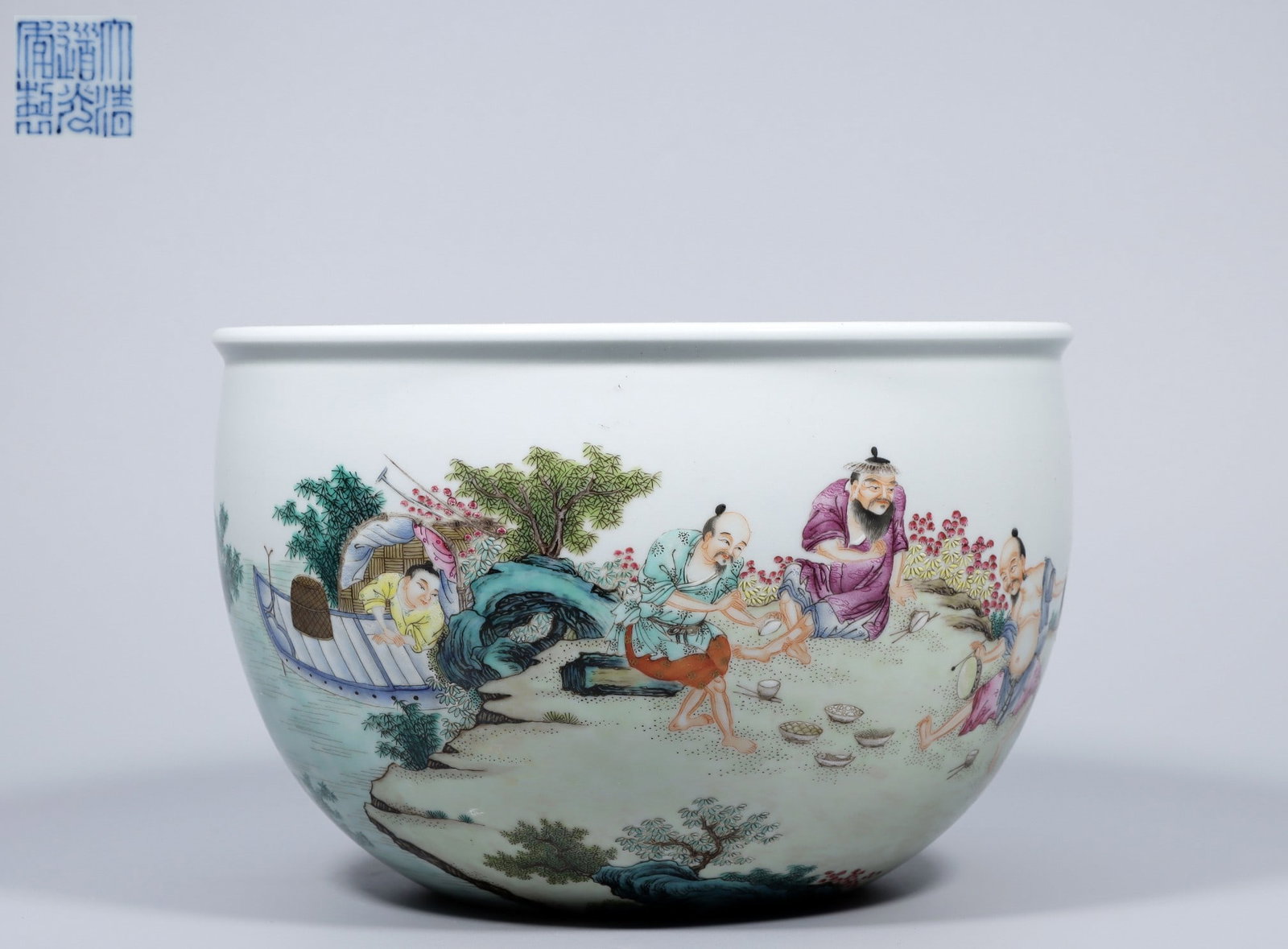 A Exquisite Famille-Rose Character and Story Pattern Vat: A Exquisite Famille-Rose Character and Story Pattern Vat,Qing Dynasty, China,Daoguang Six-character Mark,Size:5.7inx8.7inx8.7inx4.3in,Weight:1630g