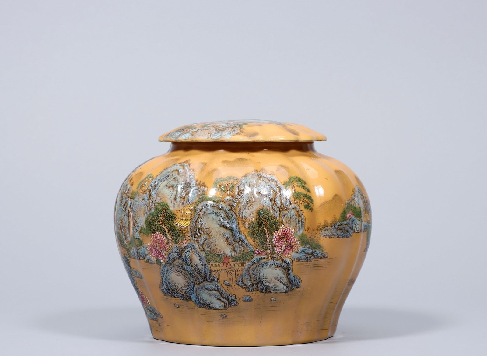 A Exquisite Yellow Ground Enamel Landscape Pattern Jar - 2