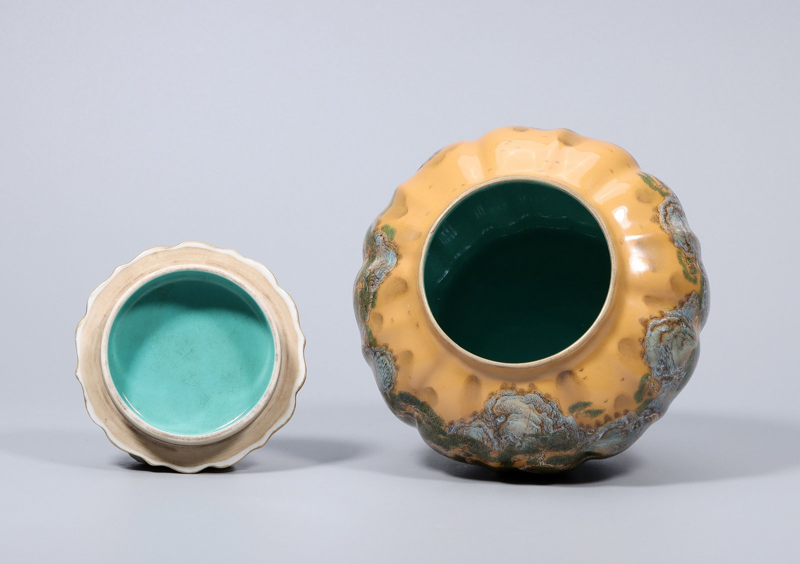 A Exquisite Yellow Ground Enamel Landscape Pattern Jar - 6