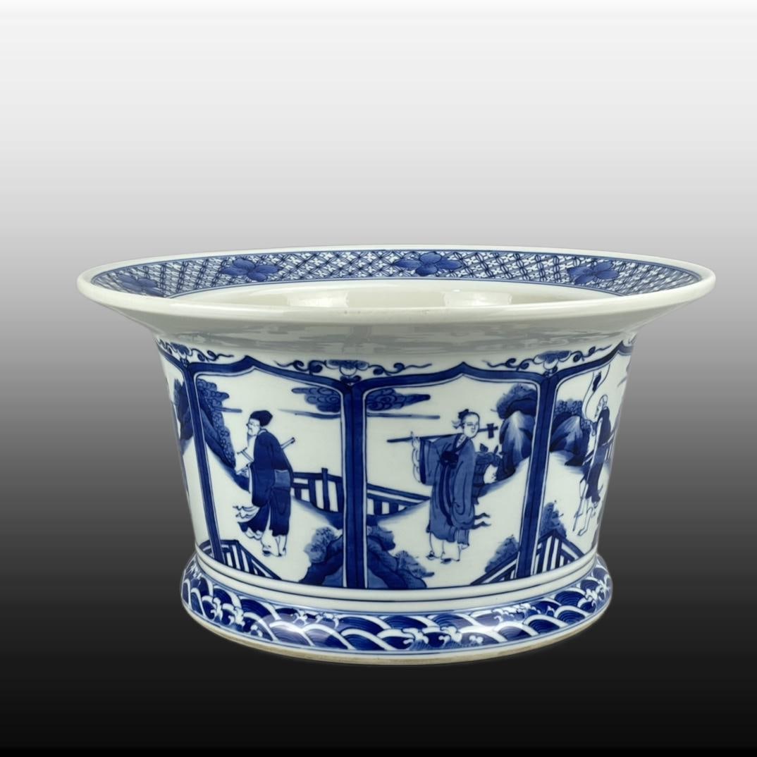 Blue and White Figures Pattern Flowerpot - 2