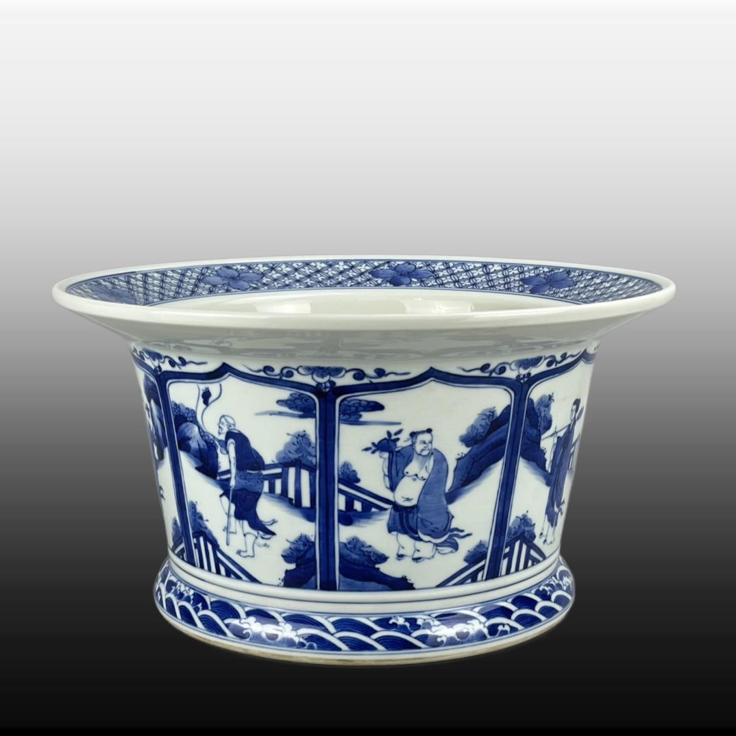 Blue and White Figures Pattern Flowerpot - 3