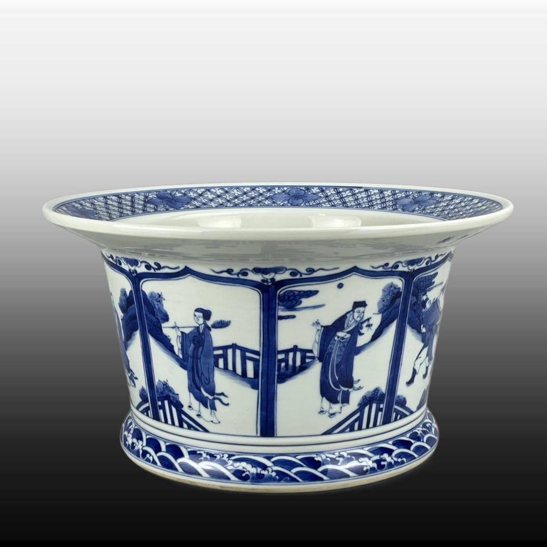 Blue and White Figures Pattern Flowerpot - 4