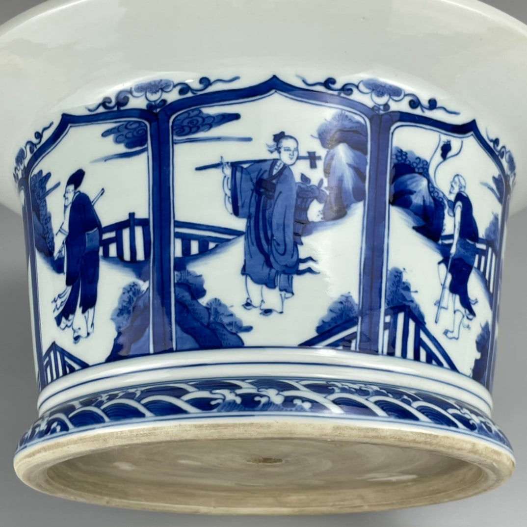 Blue and White Figures Pattern Flowerpot - 8