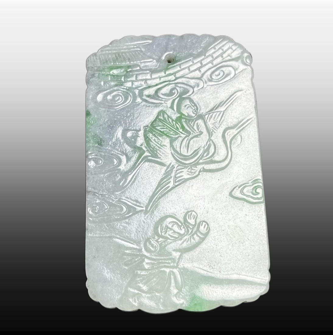 A Exquisite Jadeite Character and Story Pattern Jade pendant: A Exquisite Jadeite Character and Story Pattern Jade pendant,Qing Dynasty, China,Size:2.3inx0.2inx1.4in,Weight:42g