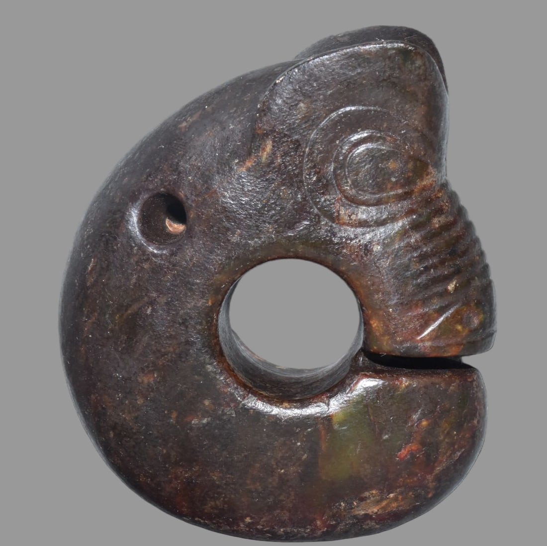 A Exquisite Hemoyu Pig Dragon: A Exquisite Hemoyu Pig Dragon,Ancient Time, China,Size:3.5inx4.7in,Weight:530g 河磨玉猪龙,远古时期