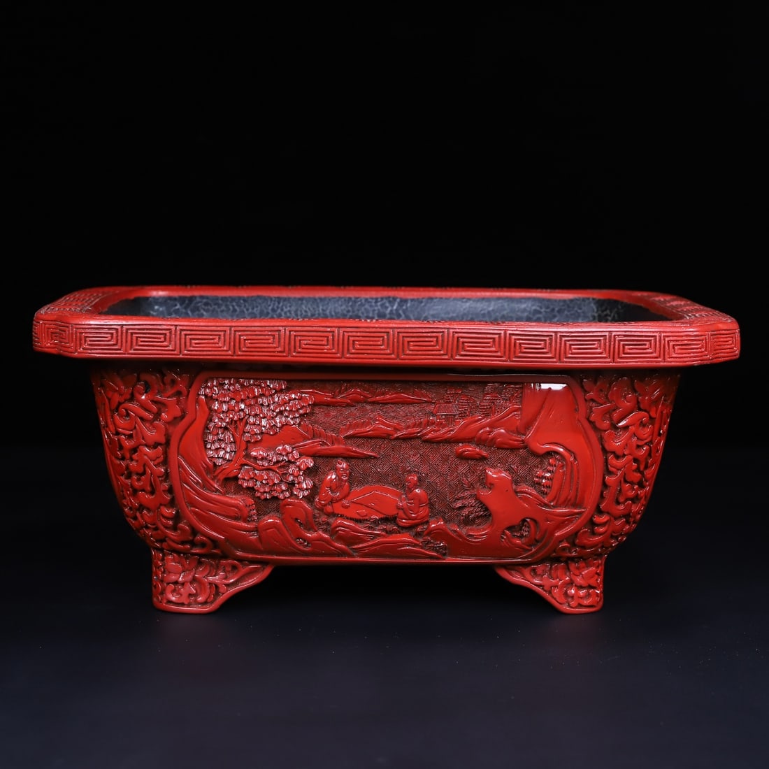 A Exquisite Carved Red Lacquer Figures Pattern Four-feet Censer: A Exquisite Carved Red Lacquer Figures Pattern Four-feet Censer,Qing Dynasty, China,Size:12.2inx5.3inx8.7in