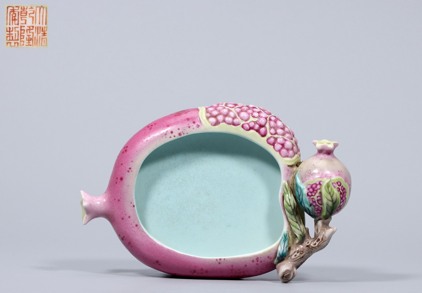 A Exquisite Ruby Red-Glazed Pomegranate Pattern Washer: A Exquisite Ruby Red-Glazed Pomegranate Pattern Washer,Qing Dynasty, China,Qianlong Six-character Mark,Size:5.8inx3.9inx1.6in,Weight:243g