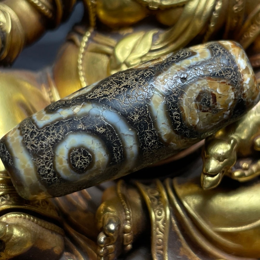 A Exquisite Seven Eye Dzi bead: A Exquisite Seven Eye Dzi bead,Qing Dynasty, China,Size:0.5inx1.5in 七眼天珠,中国清代