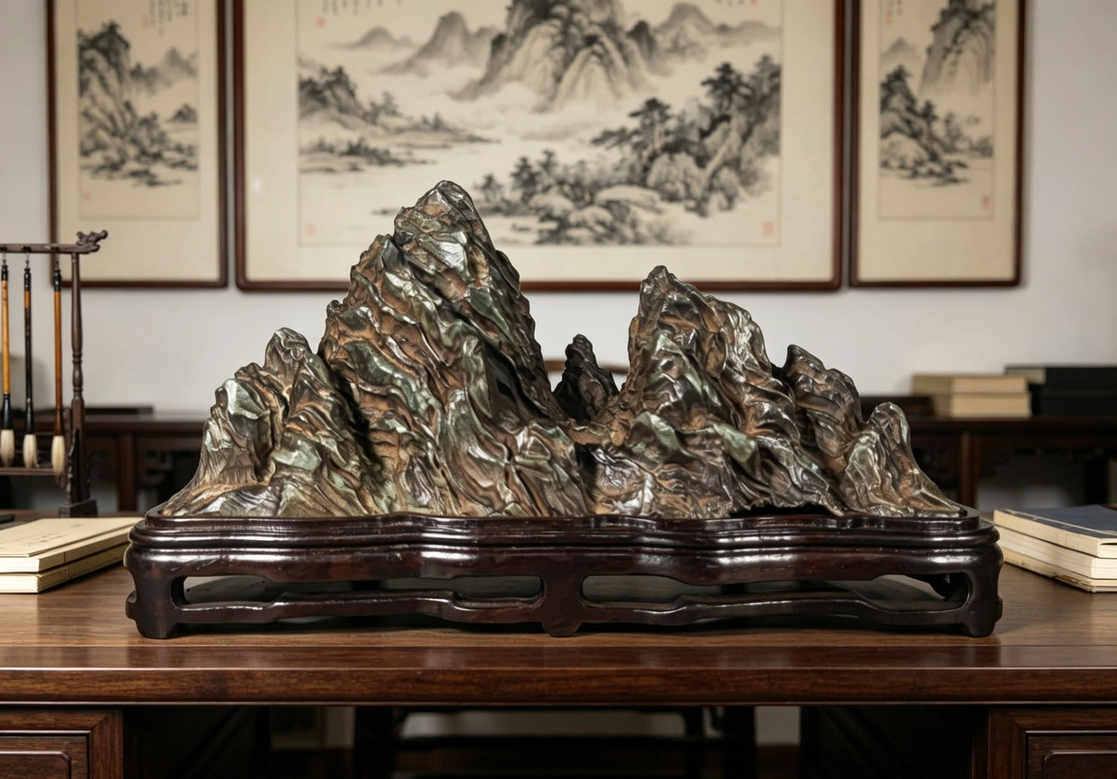 A Exquisite Lingbi Stone Mountain Ornament: A Exquisite Lingbi Stone Mountain Ornament,Qing Dynasty, China,Size:11.8inx4.3inx6.3in,Weight:3000g 灵璧石山石摆件,中国清代