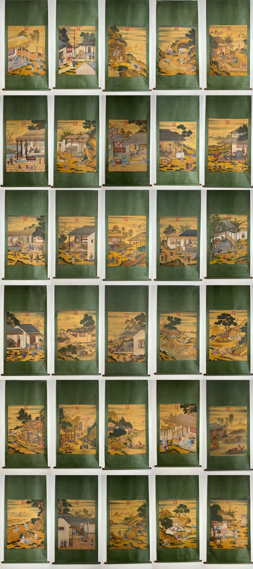 A Set of Chinese Vertical Scroll Ink Paintings of Figures on Silk: A Set of Chinese Vertical Scroll Ink Paintings of Figures on Silk,Qing Time of China,Lang shi ning,withoutframesize:45.3inx33.5in