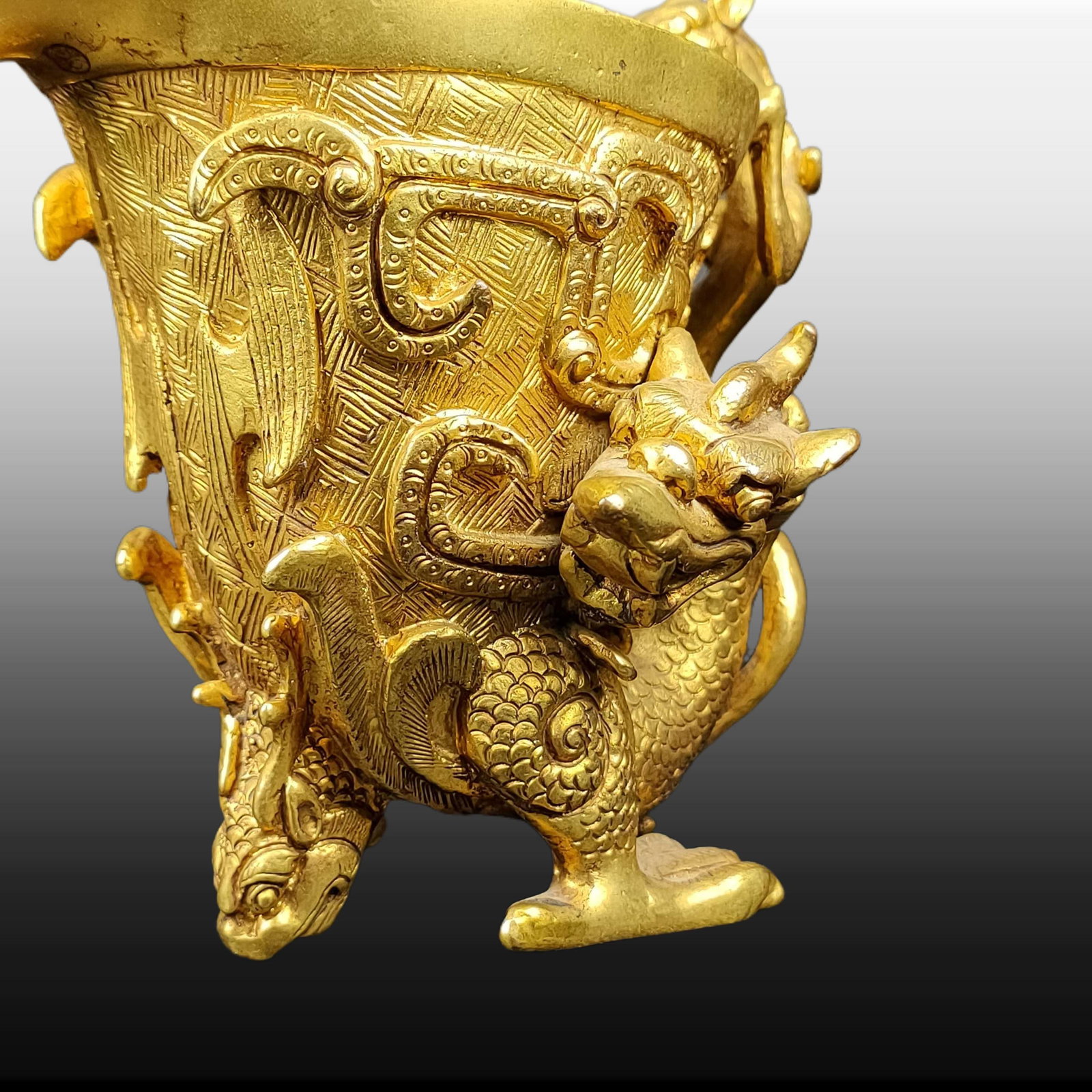 A Exquisite Gilt Bronze Dragon Pattern Goblet - 6