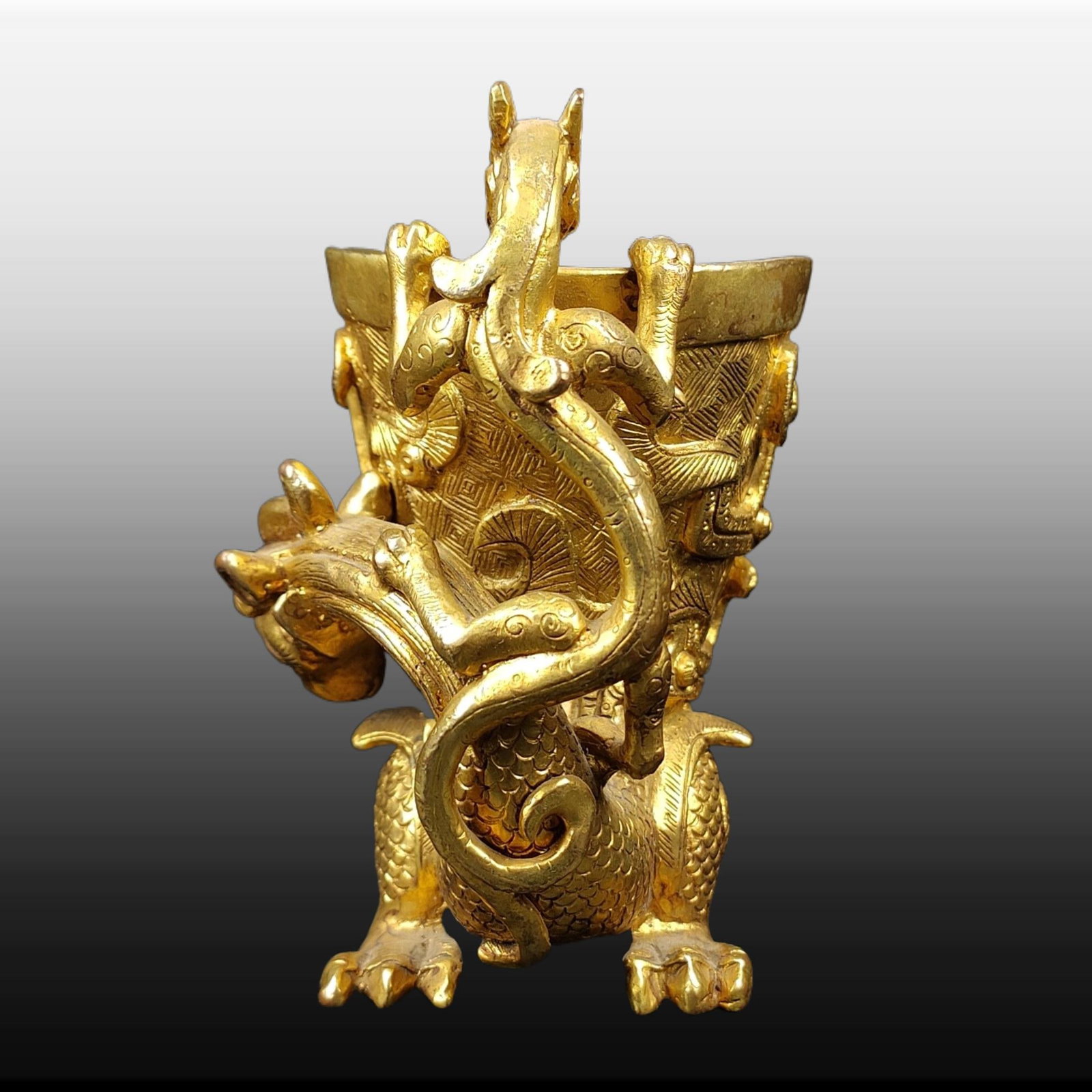 A Exquisite Gilt Bronze Dragon Pattern Goblet - 7