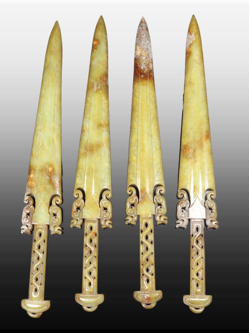 A Set of Exquisite Hotan Jade Sword: A Set of Exquisite Hotan Jade Sword,Han Dynasty, China,Size:16.5inx2.2inx0.4in,Weight:328g 一套和田玉剑,中国汉代