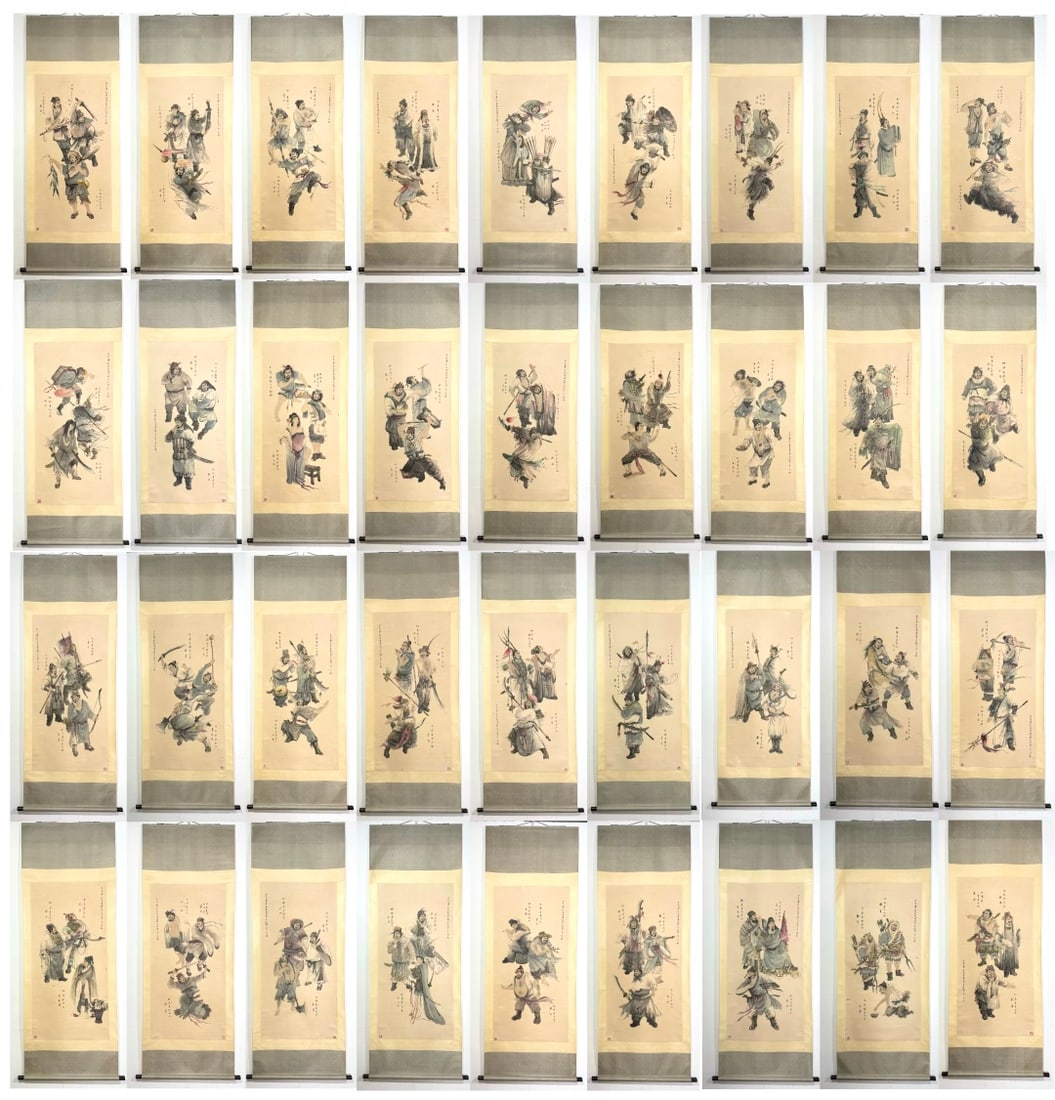 A Set of Chinese Vertical Scroll Ink Paintings of Figures on Paper: A Set of Chinese Vertical Scroll Ink Paintings of Figures on Paper,Modern Time of China,Fu Baoshi,withoutframesize:26.8inx54.3in