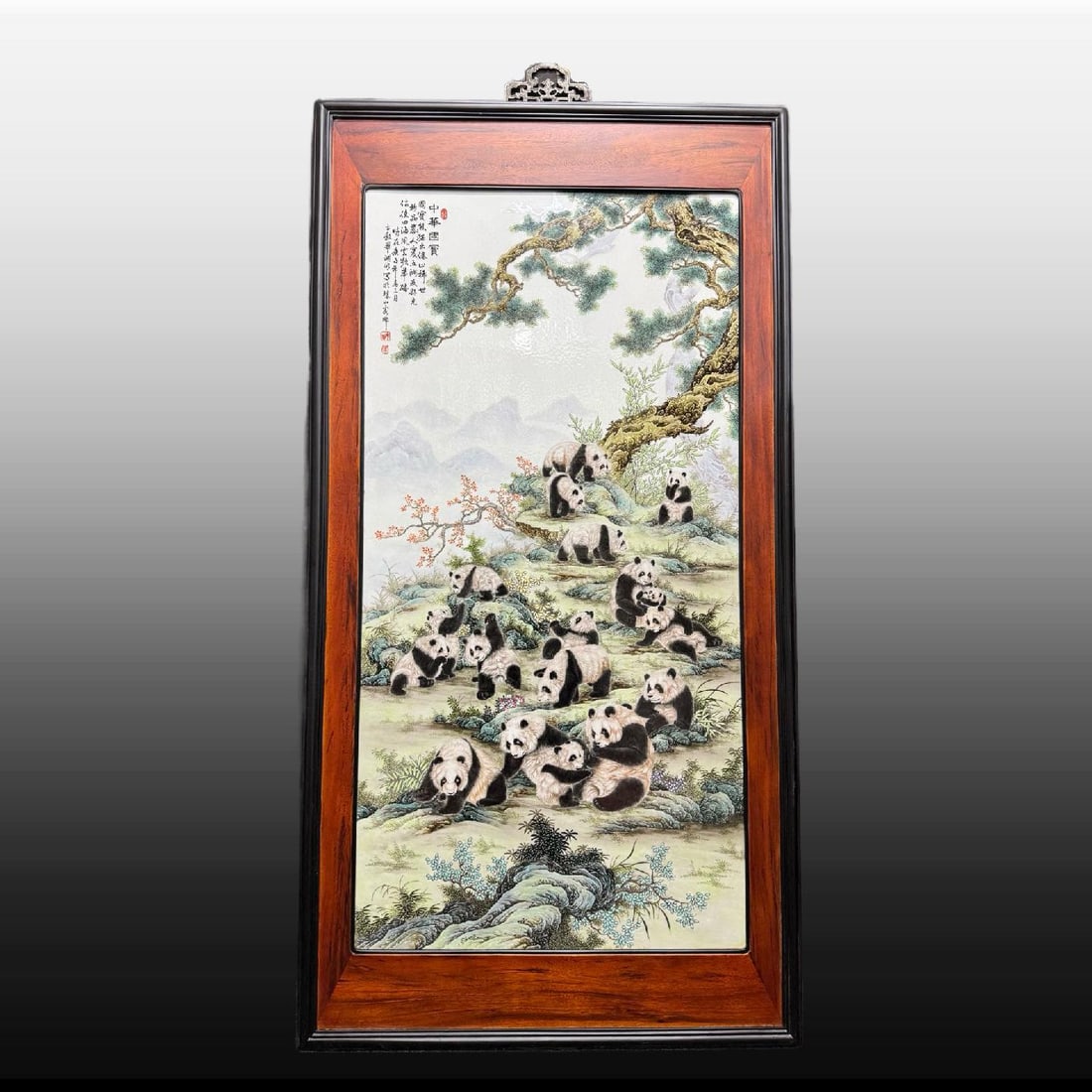 A Exquisite Famille-Rose Panda Pattern Porcelain Plate: A Exquisite Famille-Rose Panda Pattern Porcelain Plate,Republic of China,Size:54.1inx28.3in 粉彩熊猫纹瓷板画,民国