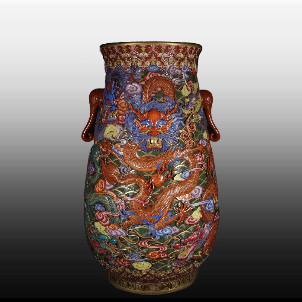 A Exquisite Enamel Iron-Red Dragon Pattern Vase (1 of 9)