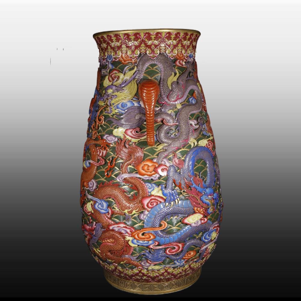 A Exquisite Enamel Iron-Red Dragon Pattern Vase - 4