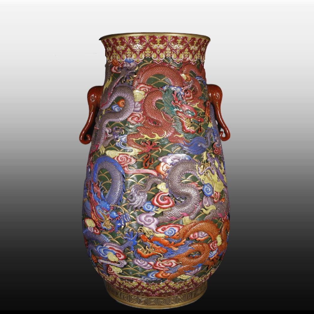 A Exquisite Enamel Iron-Red Dragon Pattern Vase - 6