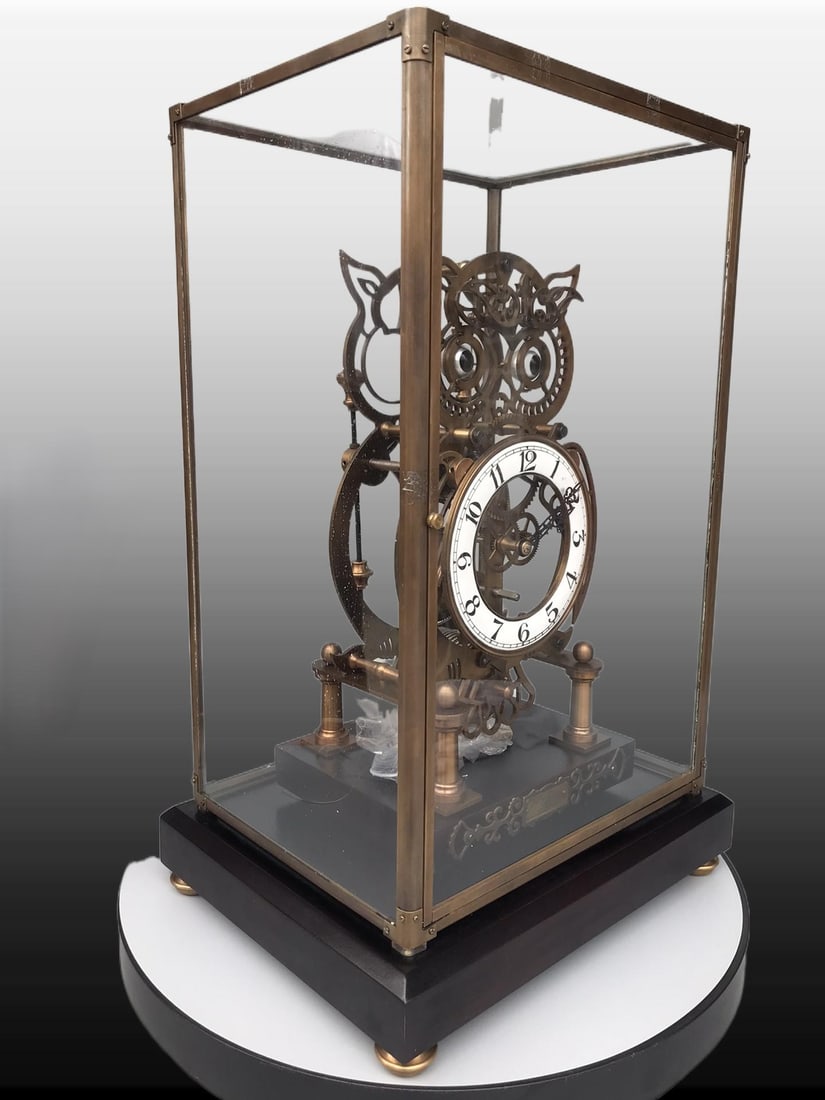 A Exquisite Bronze Barn Owl Mantel Clock - 2
