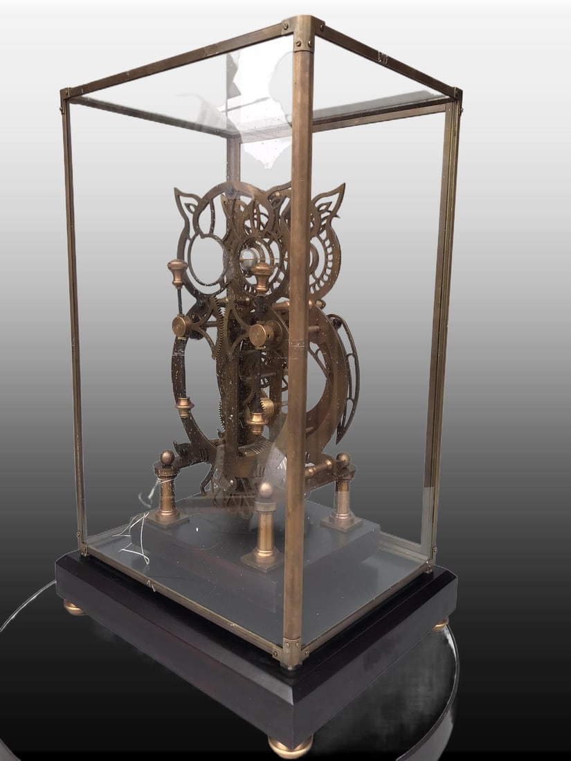 A Exquisite Bronze Barn Owl Mantel Clock - 4