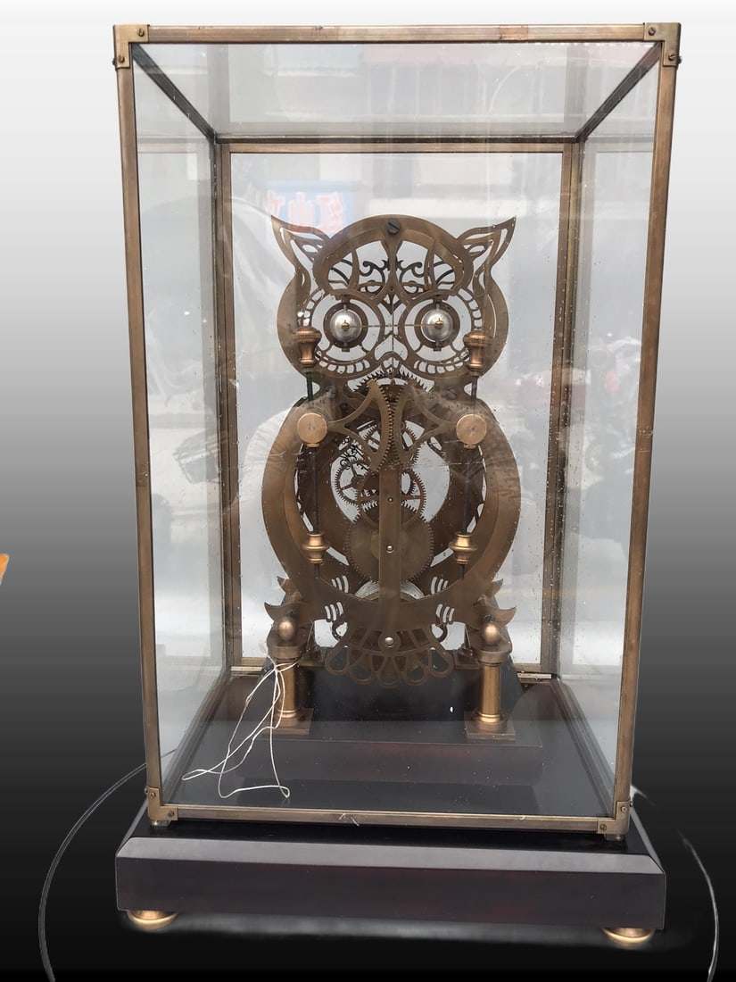 A Exquisite Bronze Barn Owl Mantel Clock - 5