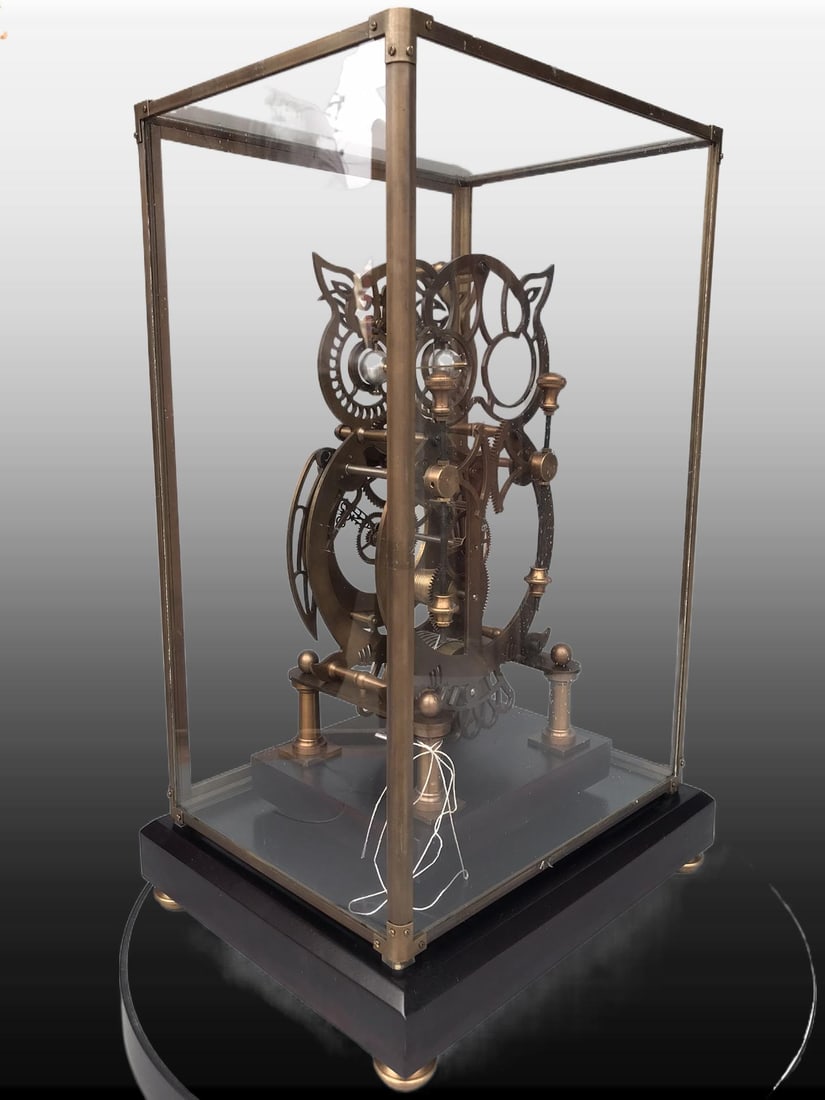 A Exquisite Bronze Barn Owl Mantel Clock - 6